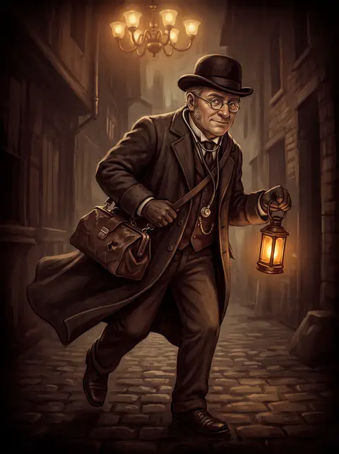 Illustration: a village doctor raising a glowing healing vial.