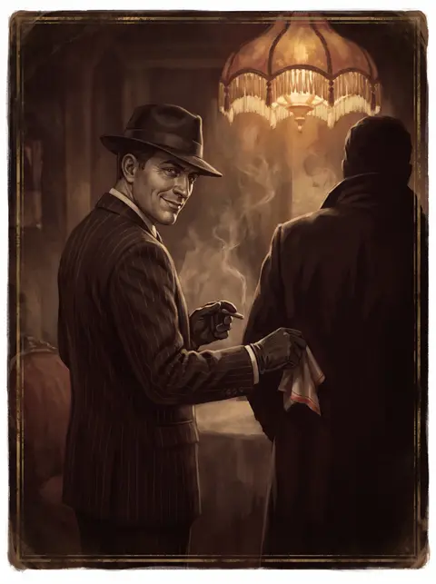 Illustration: a gloved figure planting a knife inside a picture frame.