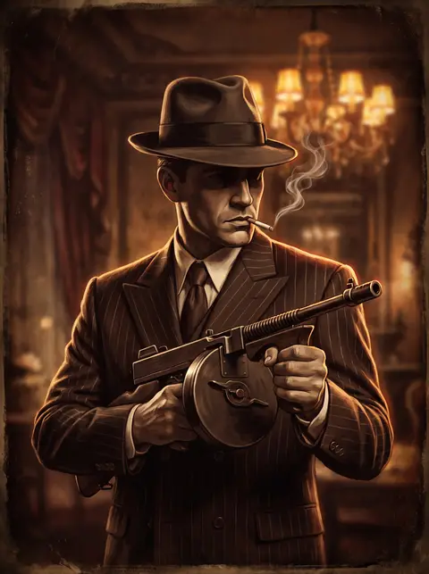 Illustration: a shadowy assassin in a fedora raising a dagger.