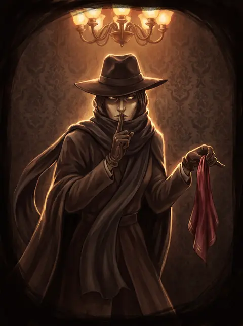 Illustration: a masked figure pressing a finger to their lips.